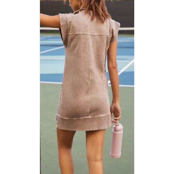 Daily Practice Anthropologie Meru Zip Front Mini Dress Pockets Taupe Women's L - Picture 5 of 13